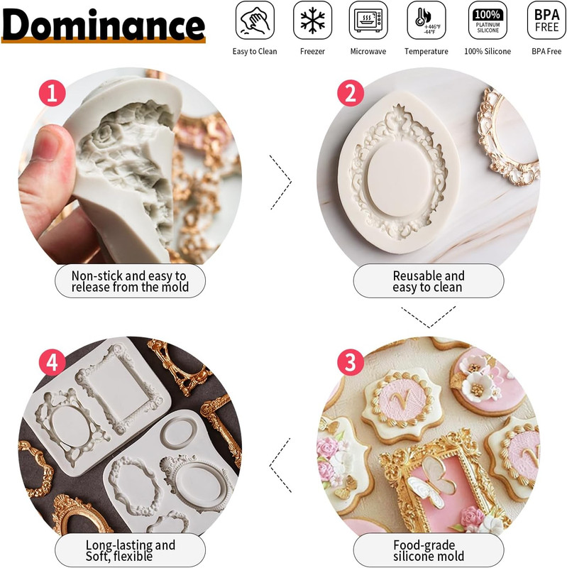 Photo Frame Silicone Fondant Molds,Picture Frames Chocolate Mold for Crafts,Suga gallery