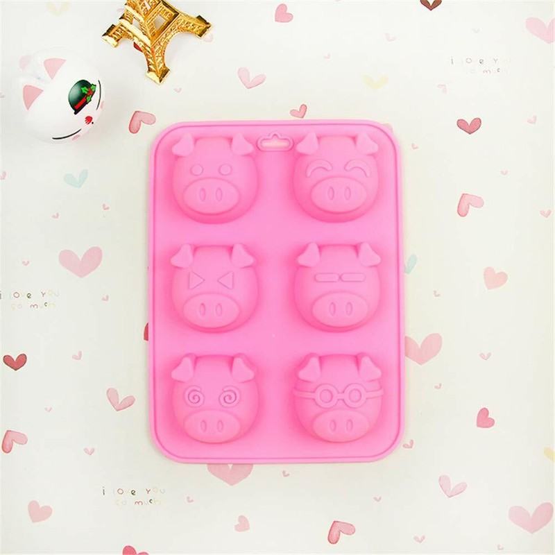 Moolecole 6-Cavity Different Pig Expression Silicone Cake Soap Decoration Mold