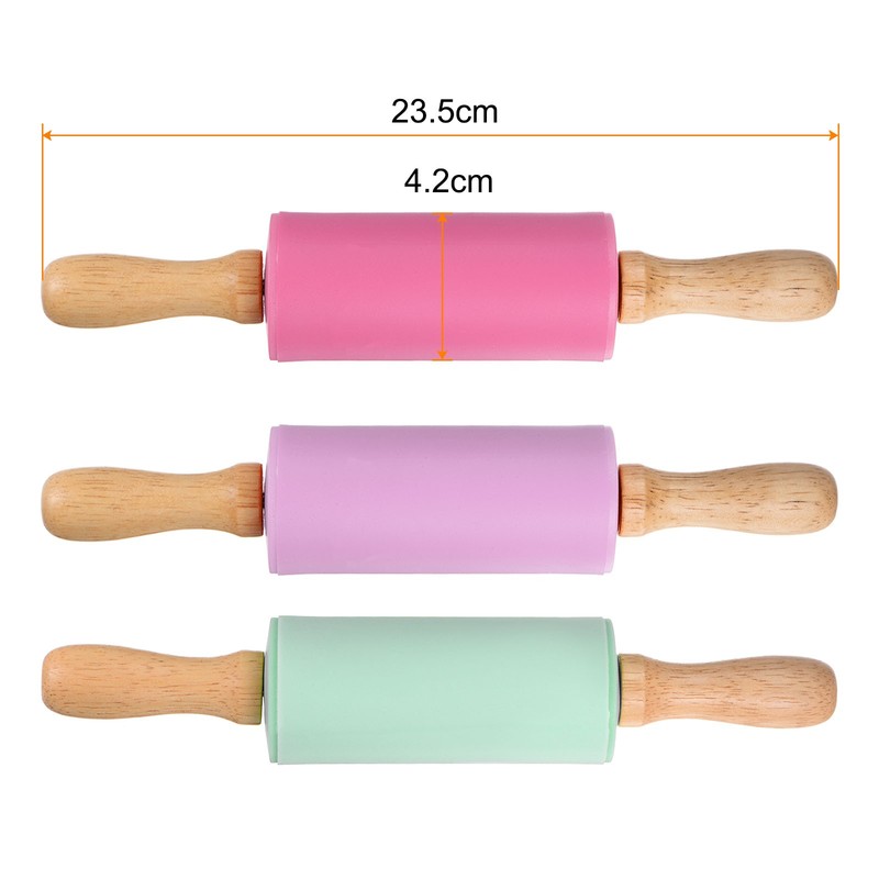 3pcs Silicone Rolling Pins for Baking 23.5cm x 4.2cm, Green/Red/Ppurple gallery