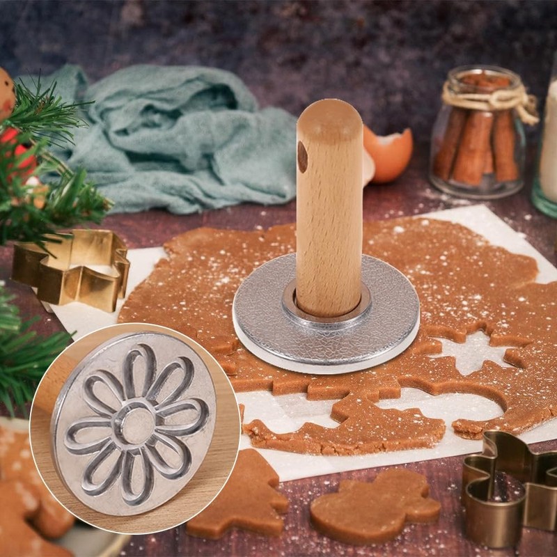 Cookie Stamps, 3PCS Metal Biscuit Press Mold with Wooden Handle for DIY Bakin... gallery