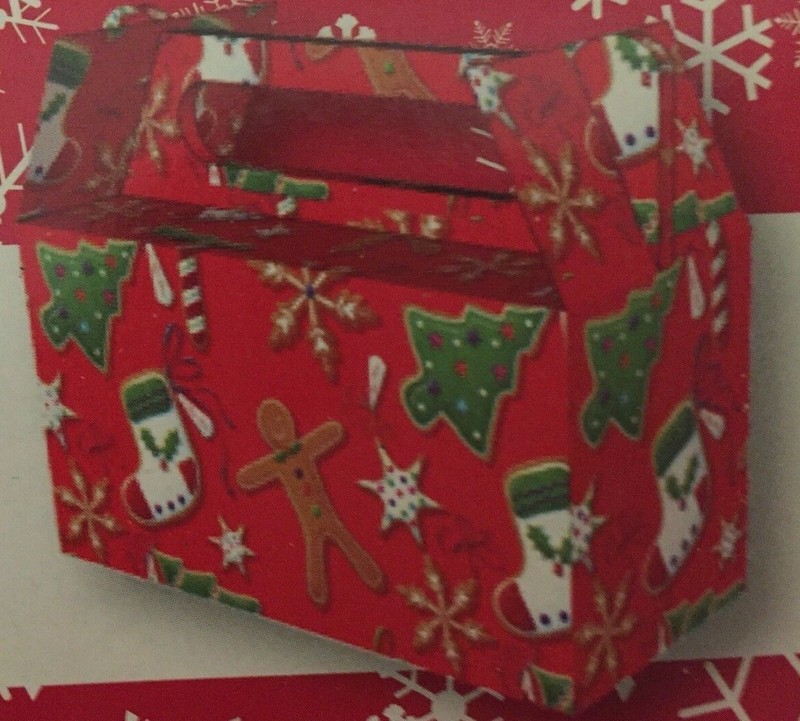 HOLIDAY TREAT BOX LOT OF 5~7" X 3.25" X 6.25" RED W/CHRISTMAS DESIGNS~COOKIES gallery