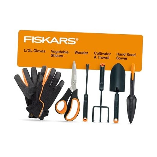 Fiskars Vegetable Gardening Essentials 6-Piece Tool Set for Cultivating,