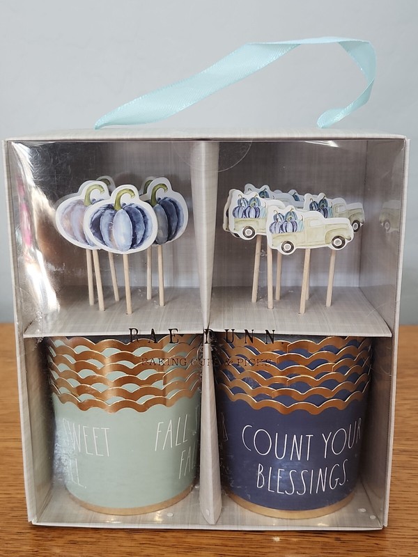 Rae Dunn 12 Piece Baking Cups Liners and Picks Count your Blessings Fall Sweet