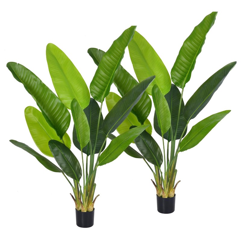 HAIHONG Artificial Bird of Paradise Plant, Fake Tree with 5 ft 2 Packs, Green