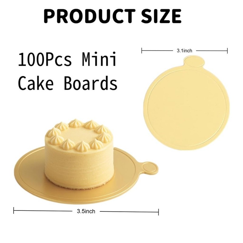 100 Pcs 3.1 Inch Mini Cake Boards Mousse Cupcake Base Paper Plates Circle Des... gallery