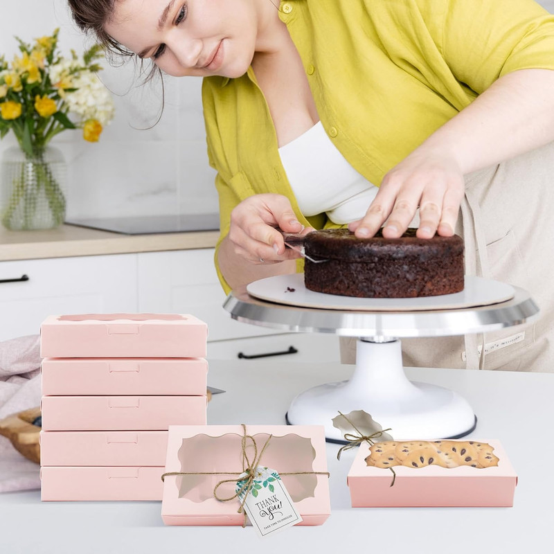 40 Pack Cookie Boxes with Clear Window, 7 X 4 3/8 X 1½ Inch Small Pink Kraft Can gallery