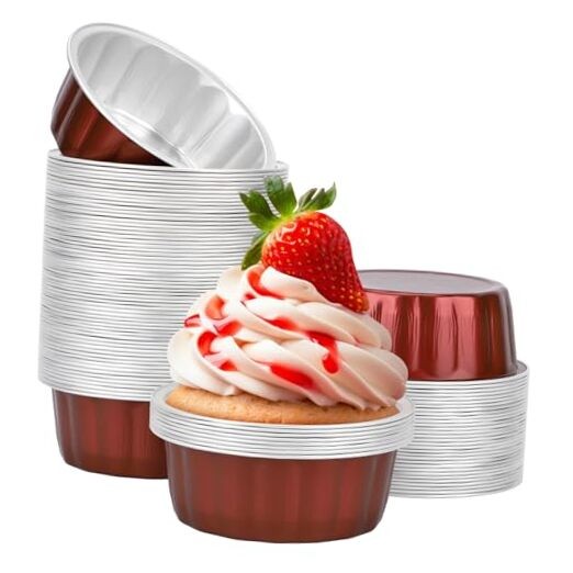 Aluminum Baking Cups Pack 8oz 235ml 3.9 Inch Round Disposable 100 Wine Red