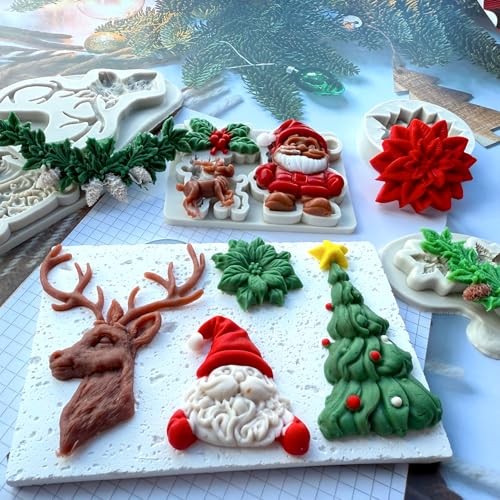 5 Pcs Christmas Silicone Molds, Christmas Tree Holly Leaf Santa Claus Reindeer gallery