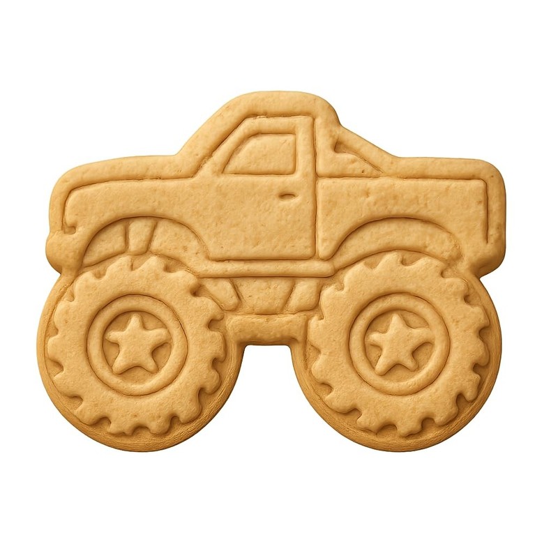 Monster Truck Cookie Cutter & Stamp 4×3.2″ for Baking & Fondant Clay Embosser