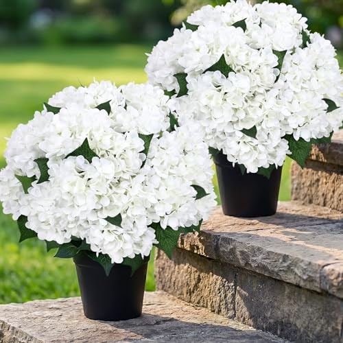 White Faux Hydrangeas Pre-Made Artificial Flowers - 2 Pack for Outdoor Use gallery