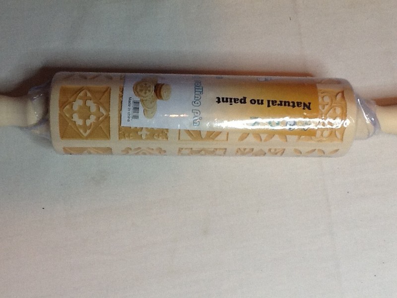 EMBOSSING ROLLING PIN SOLID WOOD NATURAL NO PAINT 13.5" SPINNING HANDLES 122123c gallery