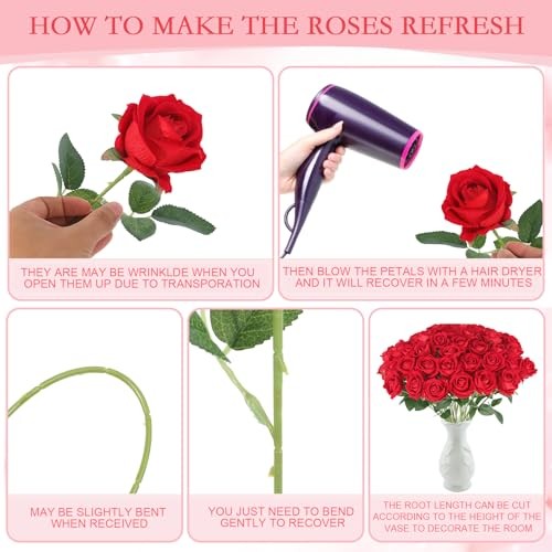 Artificial Roses Flowers for Flower Arrangement Pcs Silk Rose Bouquet 12 Red gallery