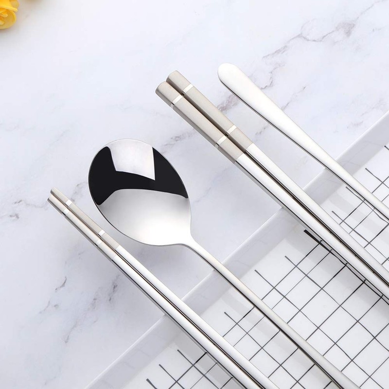 Buyer Star Stainless Steel Korean Chopsticks Spoons and Fork Set, 2 Pack Reus gallery