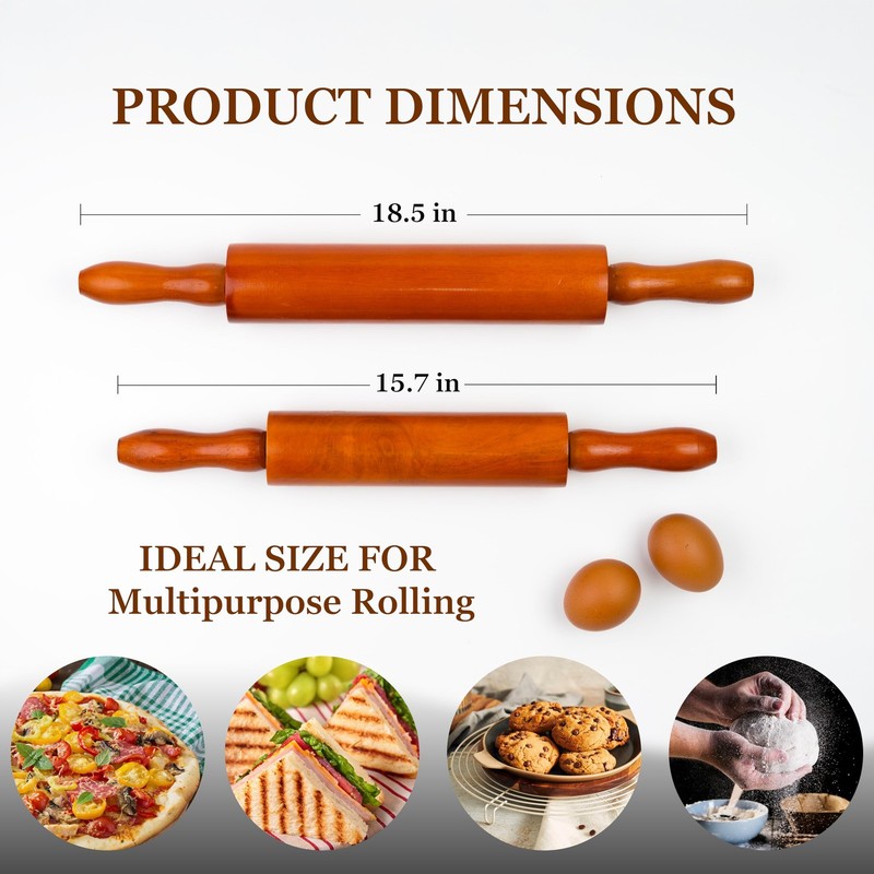 Wooden Rolling Pin, 18 Inch Set of 4 Wooden Dough Roller for Baking Pizza, Pi... gallery