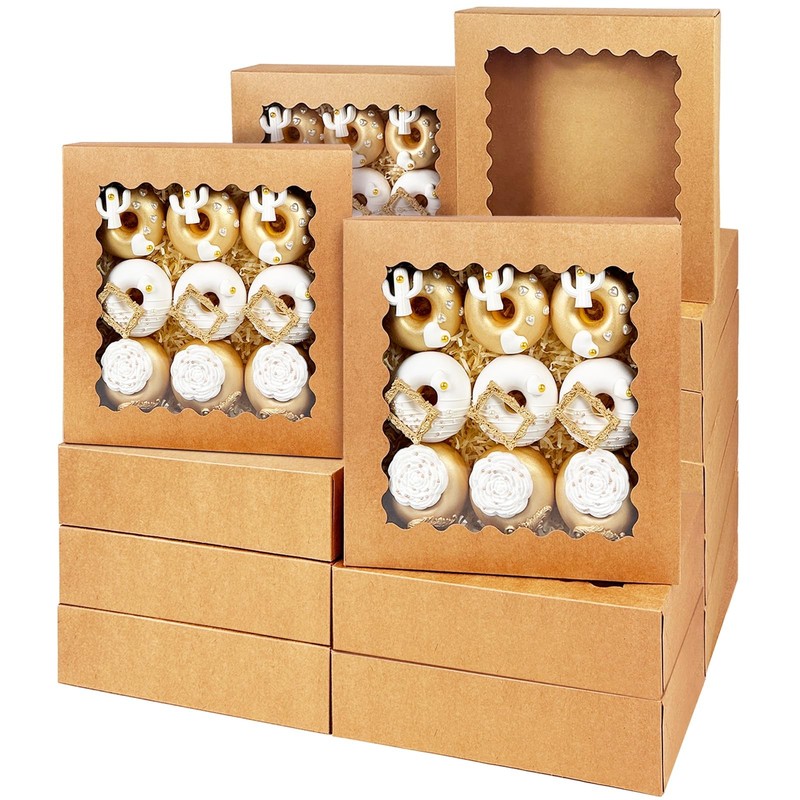36 PCS Brown Pie Boxes 10x10x2.5 Inches Bakery Cookie Box Window Auto Popup