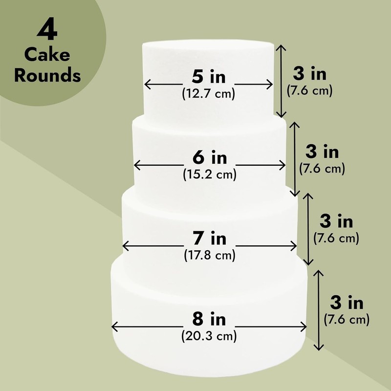 4 Tier Round Foam Cake Dummy Set, 5" 6" 7" 8" Fake Wedding Cake Dummies for D... gallery