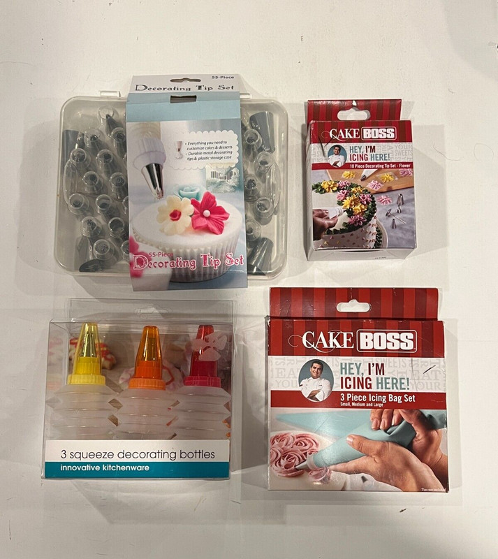 LOT OF CAKE DECORATING Supplies Tips, Bags, Bottles