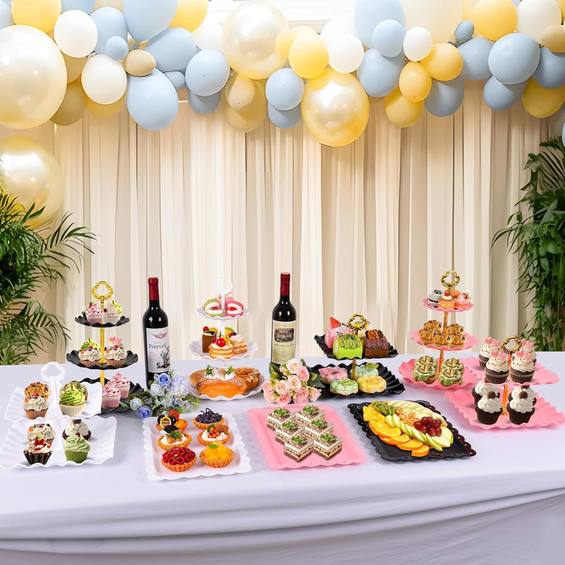 12-Pack Dessert Table Display Set, 6 Cupcake Stands and 6 Dessert Trays, Plastic gallery