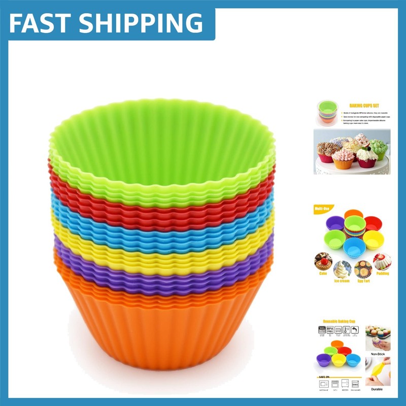 24 Pack Reusable Silicone Cupcake Baking Cups – Bright Colors for Every Occasion