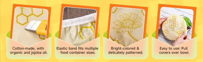 6 Pcs Reble Beeswax Bowl Covers for Bread Proofing 6/8/10 Inch Elastic gallery