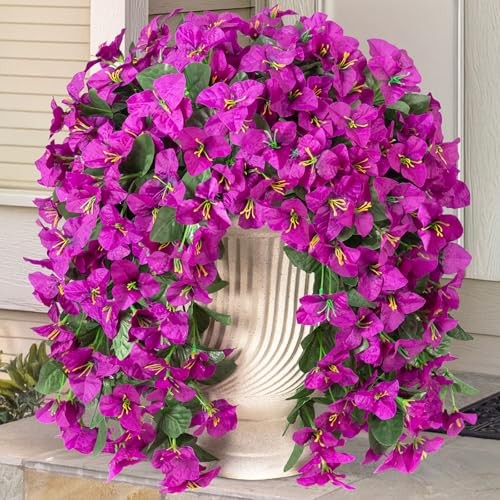2 pcs Artificial Faux Bougainvillea Flowers Plants for Outdoor Dark Lotus Color