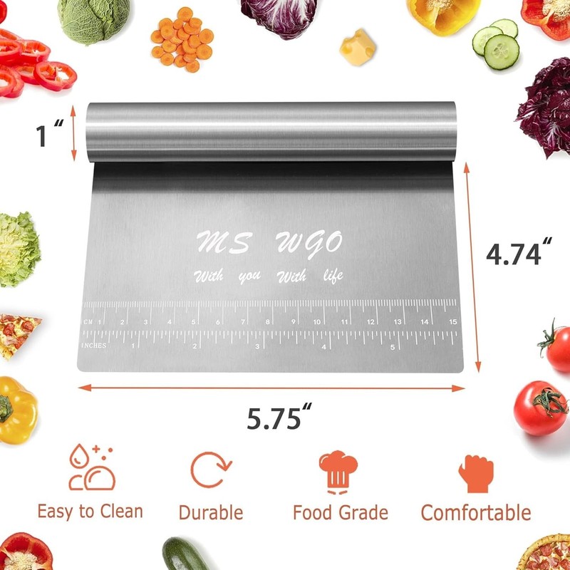 Elegant Stainless Steel Pastry Scraper and Pizza Cutter with Measuring Scale gallery