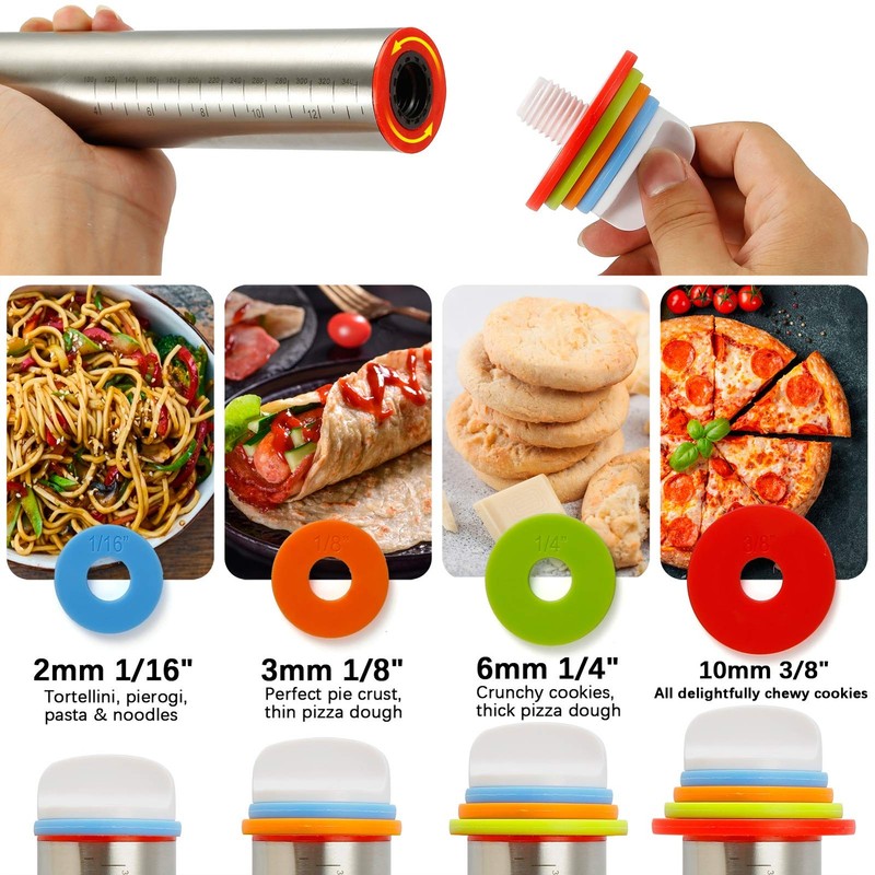 Rolling Pin, Rolling Pins Thickness Rings and Silicone Baking Pastry Mat Set,... gallery