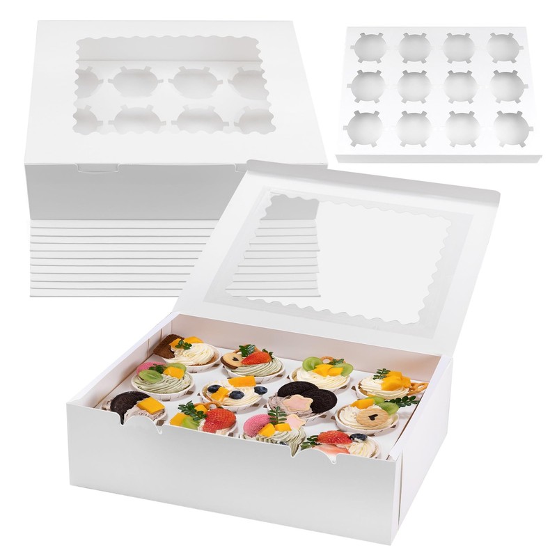 10 Set Cupcake Boxes Cardboard Cupcake with Pvc Window Picnic Containers with…