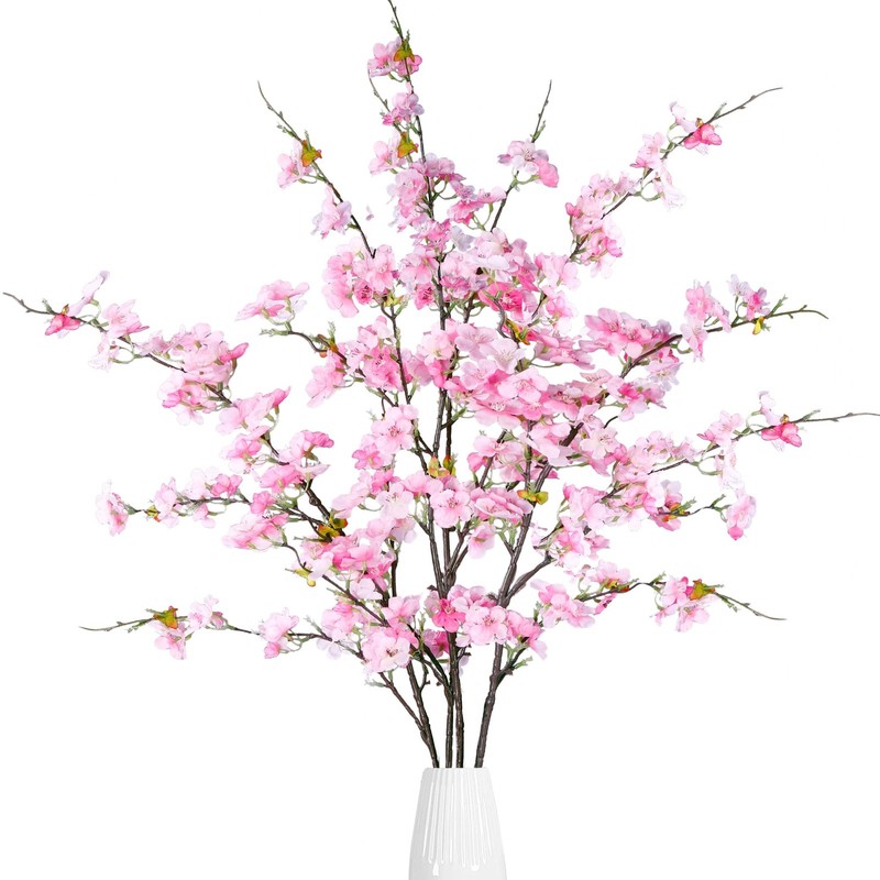 Sggvecsy Artificial Cherry Blossom Flowers 4 Pcs Faux Pink