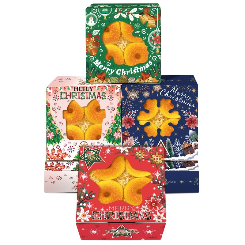 60 PCS 6x6x3 inch Christmas Bakery Boxes with Window for Pastry Cookies
