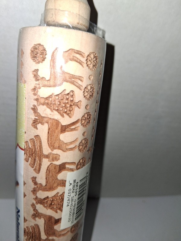 Rolling Pin Natural Wood Christmas Tree & Deer Embossed 14" Long NEW gallery