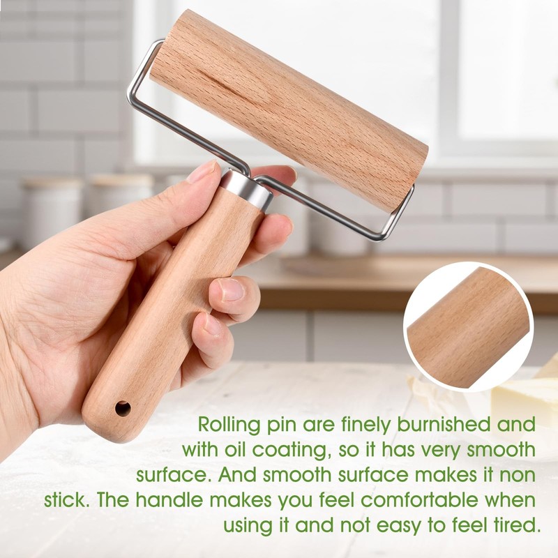 Small Rolling Pin with Handle, Wooden Dough Pastry Roller, Non-Stick Pizza gallery