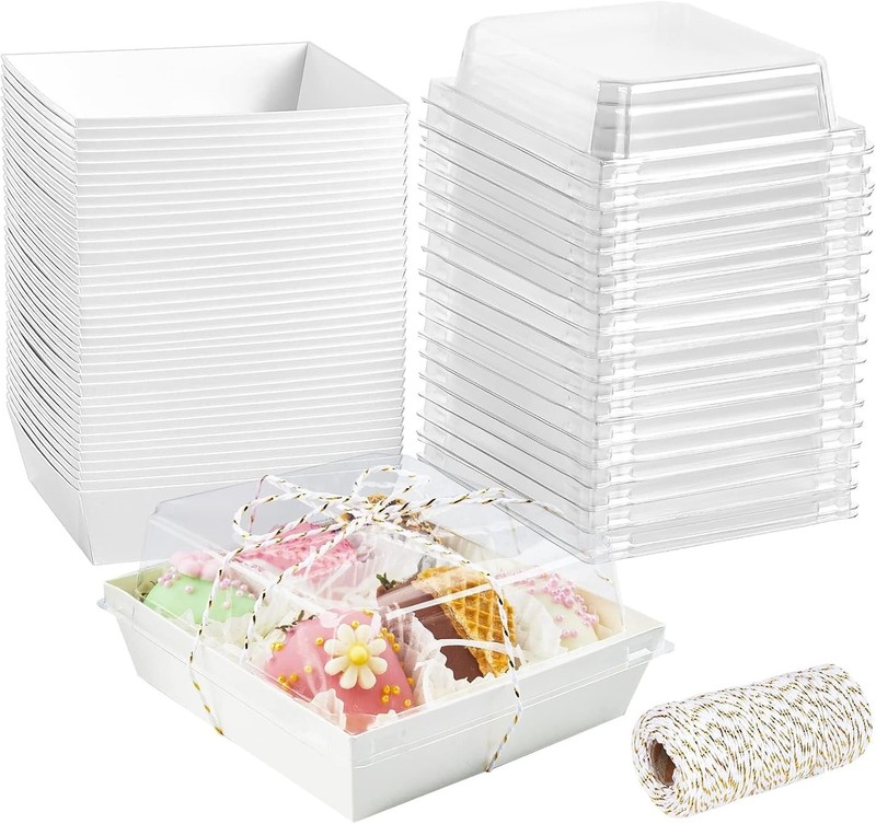 Paper Charcuterie Boxes with Clear Lids, 50 Pack, 5 Inch, White | Small, Squa... gallery