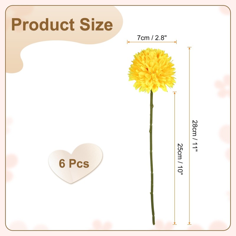 6pcs Artificial Chrysanthemum Ball Flowers Faux Mum Flower Bouquet, Yellow gallery
