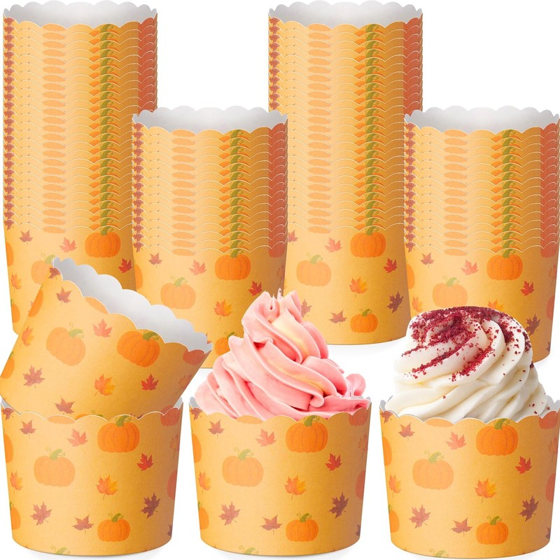 100 Pcs Thanksgiving Fall Paper Baking Cups Pumpkin Maple Leaf Cupcake Liners…