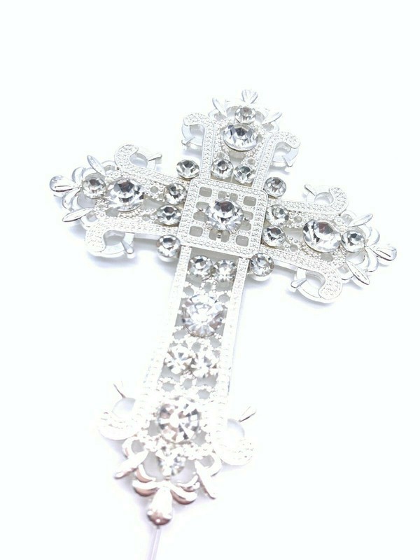 2 Sizes Diamante Diamond Cross Cake Pick Topper Christening Communion Decor D7