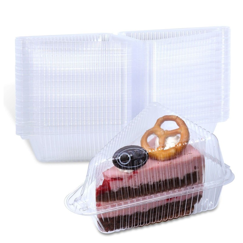 50 Pcs Transparent Cake Slice Plastic Containers with Lids | 4 Inches Hinged …