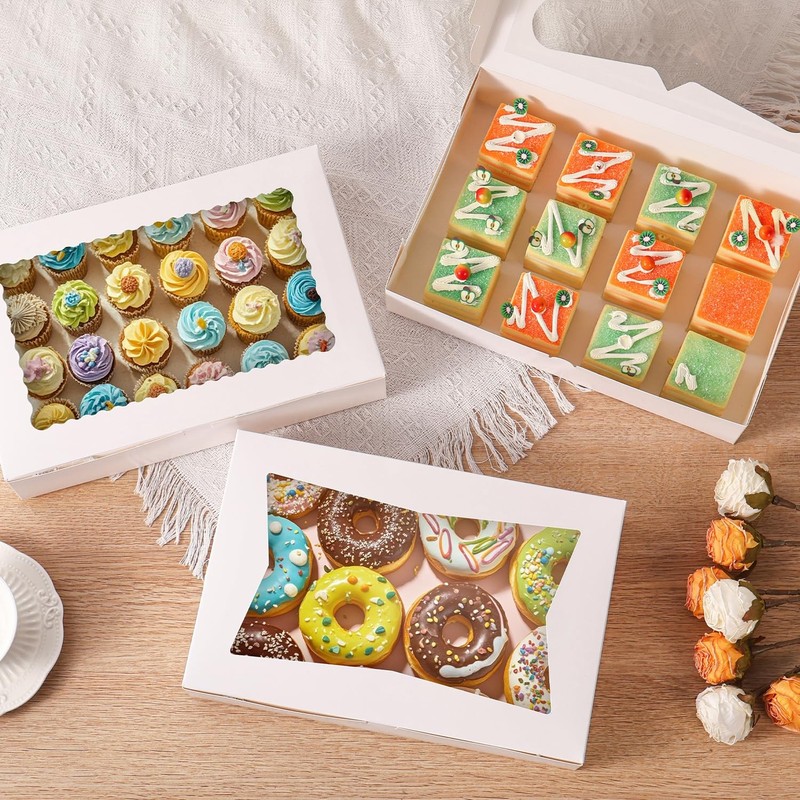 12 PCS Bakery Cookie Boxes 3 Style Window Treat Chocolate Fits 12x8x2.5 Inch gallery
