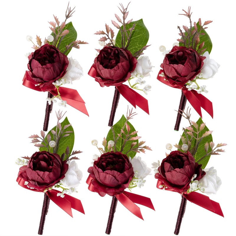 Fnize Boutonniere For Men Set Of 6 Groomsmen Guest Boutonniere Artificial Silk
