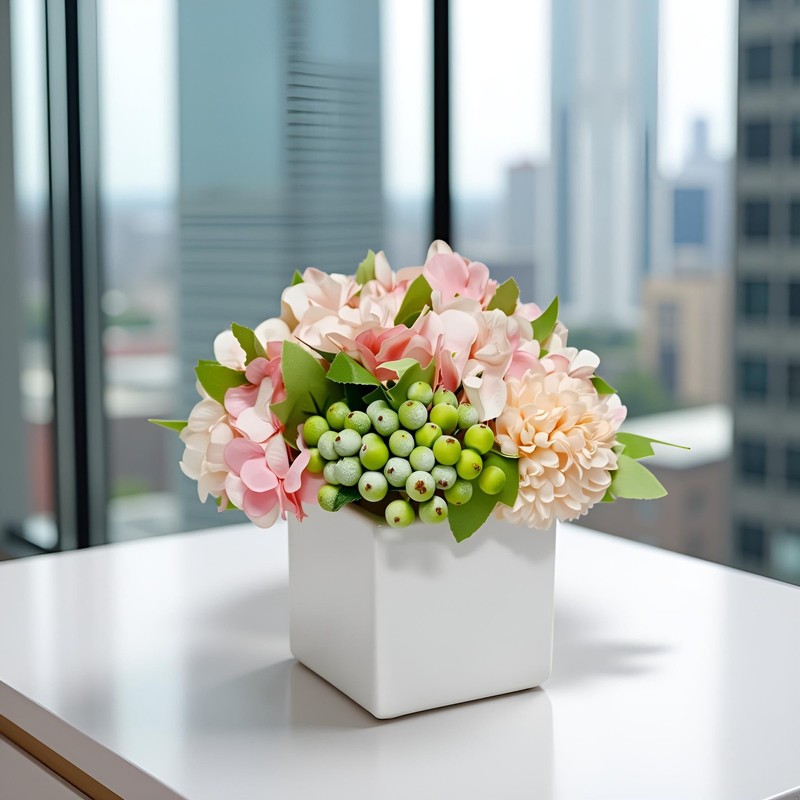 Ladada Artificial Hydrangea Flower Arrangement In Ceramic Vase And Vase Home gallery