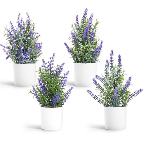 Lavender Flowers Artificial Small Fake Plant Potted Lavender Purple – 9.45″
