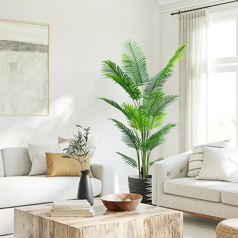 Haihong 6Ft 2Packs Artificial Palm Treefaux Areca Palm Plant Real Touch Leaves gallery