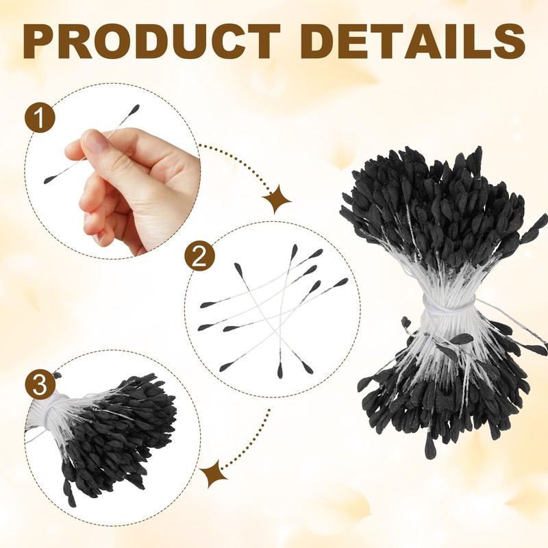 2.5mm Double Heads Flower Stamen, 340 Pcs Artificial Flower Stamen Pistil, Black gallery