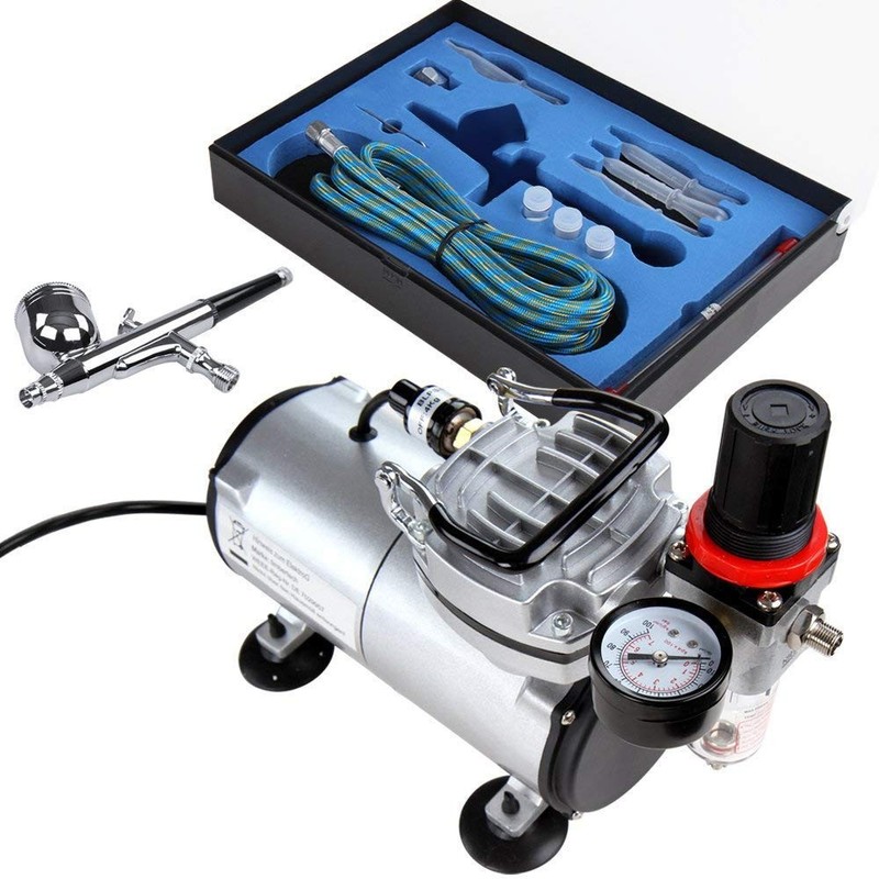 TIMBERTECH Airbrush Kit with Compressor, Multi-purpose 37.5*22*27ines, Silver