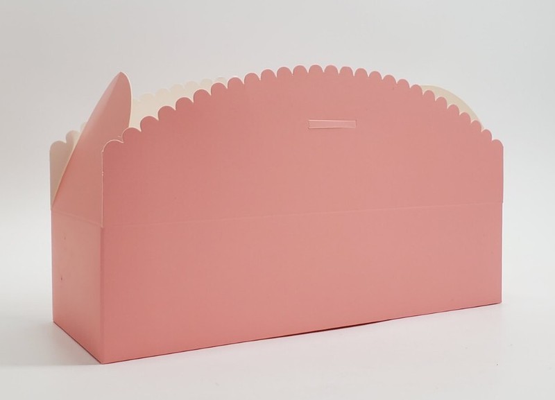 Paper Mart 8×3×2″ Pink Center Tab Scallop Box Of 100 Pkg Macaron Dessert Boxes