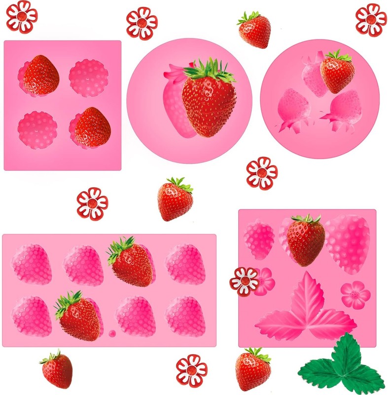 5 Pcs 3D Strawberry Baking Mold Silicone Handmade Candy Jelly Bakeware Flower
