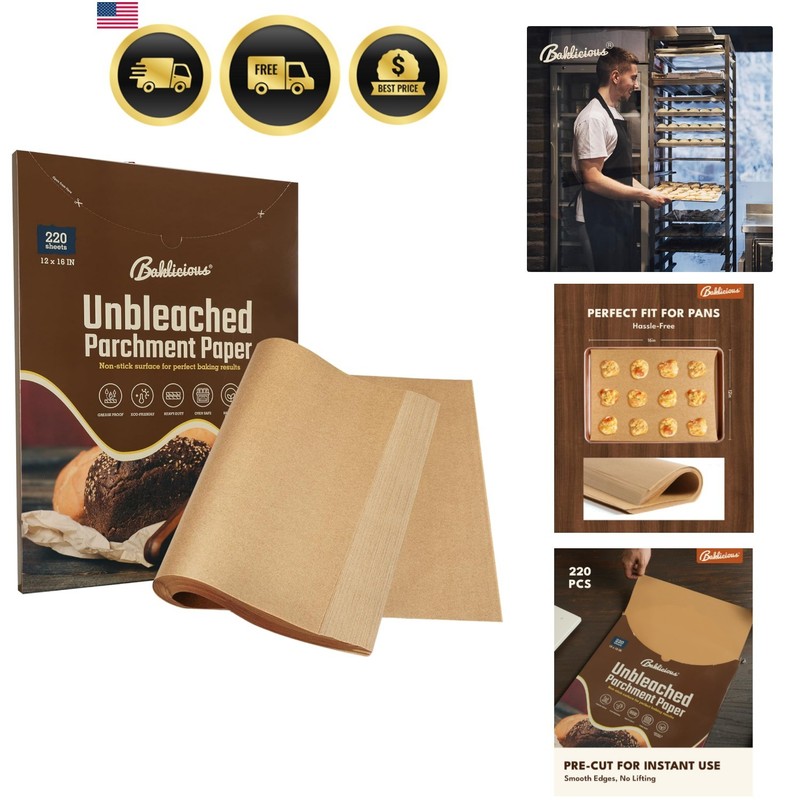 220 Pcs Unbleached Parchment Paper Baking Sheets, Pre-cut Heavy Duty Parchmen…