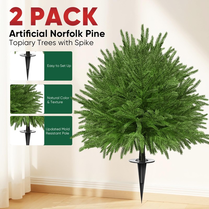 FAJUNZH 2x 23.6" Artificial Norfolk Topiary Trees for Outdoor Porch Decor, UV gallery