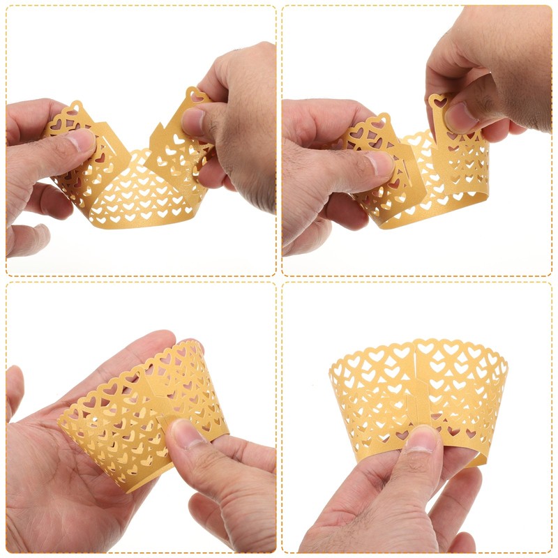 50 Pcs Cupcake Wrappers for Decoration Baking Silver (Heart, Reflective Paper) gallery