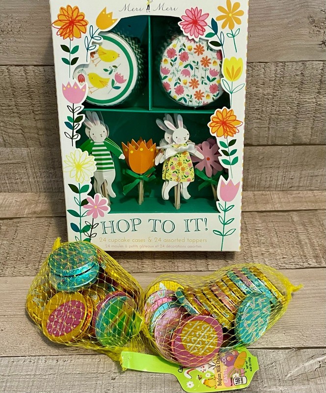 Meri Meri Spring-Time Cupcake Liners & Toppers Baking Kit w/ Coin Chocolates